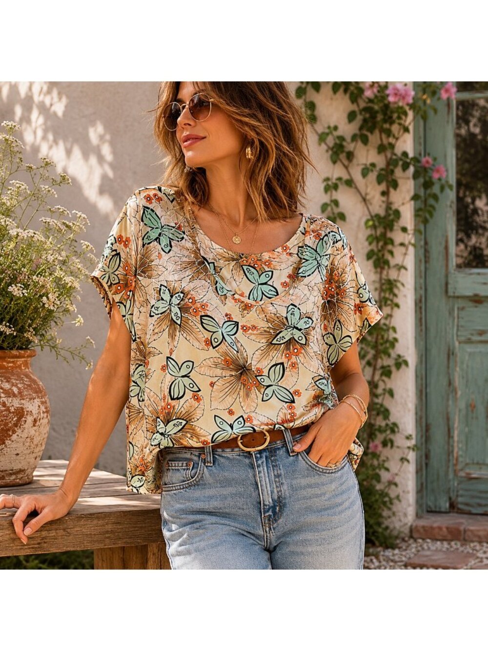 vtg Karen Zambos Vintage Couture Silk Butterfly Blouse Tunic